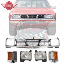 For 93-94 Nissan D21 / 95-97 Pickup Front Grille Chrome Headlights Corner Lights