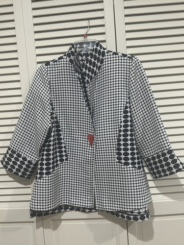 Vintage Ic Collection 1592J Polka Dot Art Wear Jacket Black White Red Button USA