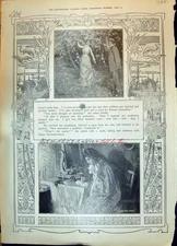 Original Old Antique Print 1908 Man Lady Garden Flowers Romance Writing Letter