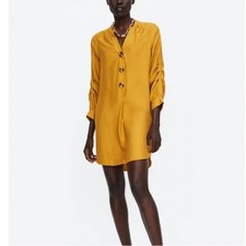 ZARA  Marigold  Tunic Dress V Neck Ruched 3/4 Raglan Sleeves Lagenlook Mini M