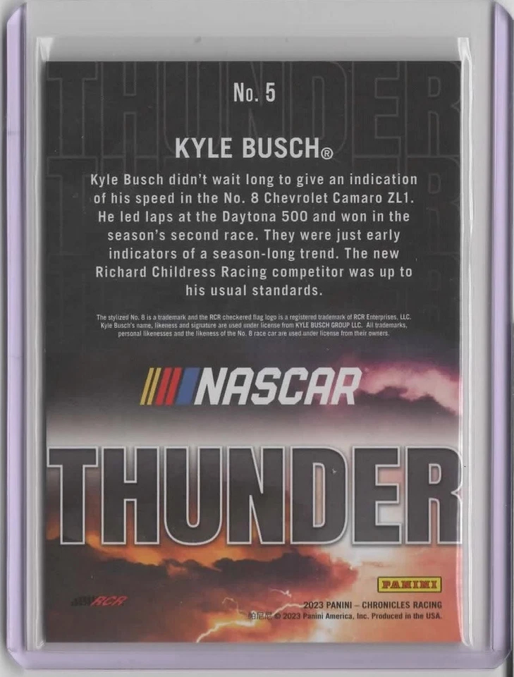 2023 Panini Chronicles Thunder Blue #5 Kyle Busch    197/199 - Image 2 of 2