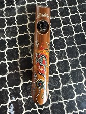 Hand Carved Wooden Didgeridoo Aboriginal Dot Art Signed Wood Instrument
