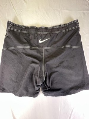 Nike Shorts Mens Large Black Swim Trunks Mesh Lined Drawstring Swoosh Volley
