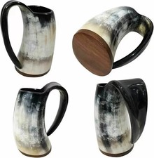 Antique Style Horn Mug Set Of 4 Piece Beer Drinking Wine Cup Tankard Horn Mug
