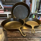 Vtg Lodge Cast Iron Lot Of 3 - 11” 9SK Skillet + 9TB Grill + #9 -5SK 8” Skillet