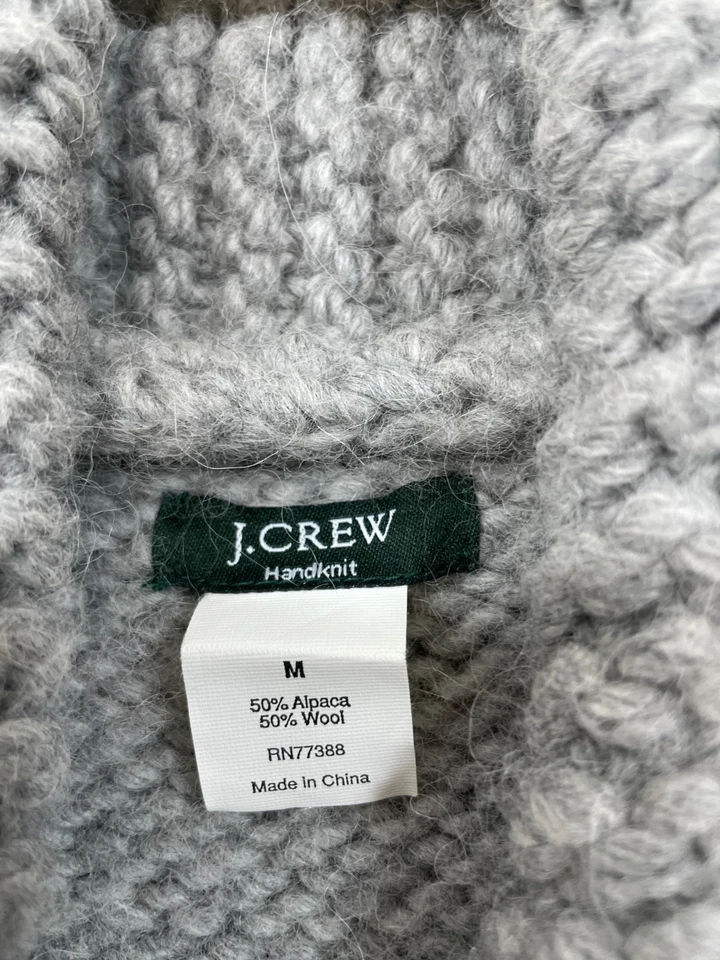 J. Chaleco Suéter Crew Lana Alpaca Para Mujer M Tejido a Mano Gris Rosa Cremallera Completa Isla Justa Foto 2 de 4