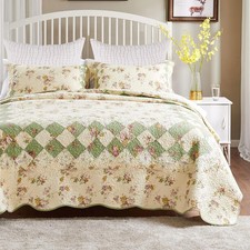 Greenland Home Fashions Bliss 100 Cotton Authentic Patchwork Quilt Set with Eur