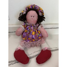 Handmade Cloth Rag Doll Girl Plush Toy Floral Dress Yarn Hair Soft Stuffed Doll