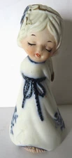 Jasco Angel Bell Lady Figurine Bisque Porcelain Vtg White Blue Collector 4" Tall