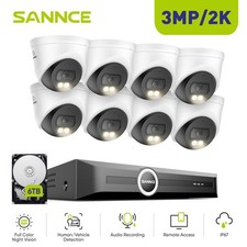 SANNCE 8CH NVR 3MP PoE IP Security Camera System Color Night Vision AI Detection