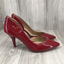 Michael Kors Heels Womens 7.5M Nathalie Red Patent Leather D'Orsay Slip On Pumps