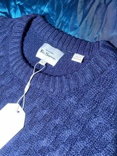 New Ben Sherman Men s Cable Knit Sweater Size XL Dark Navy Blue Crew Neck NWT