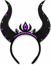 Halloween Devil Horns Headband Black Rhinestone Horn Headband for Women Girls Sp