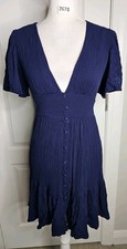 BLUE RAIN Mini Button Dress Size Extra Small Embroidered Short Sleeve Fit Flare