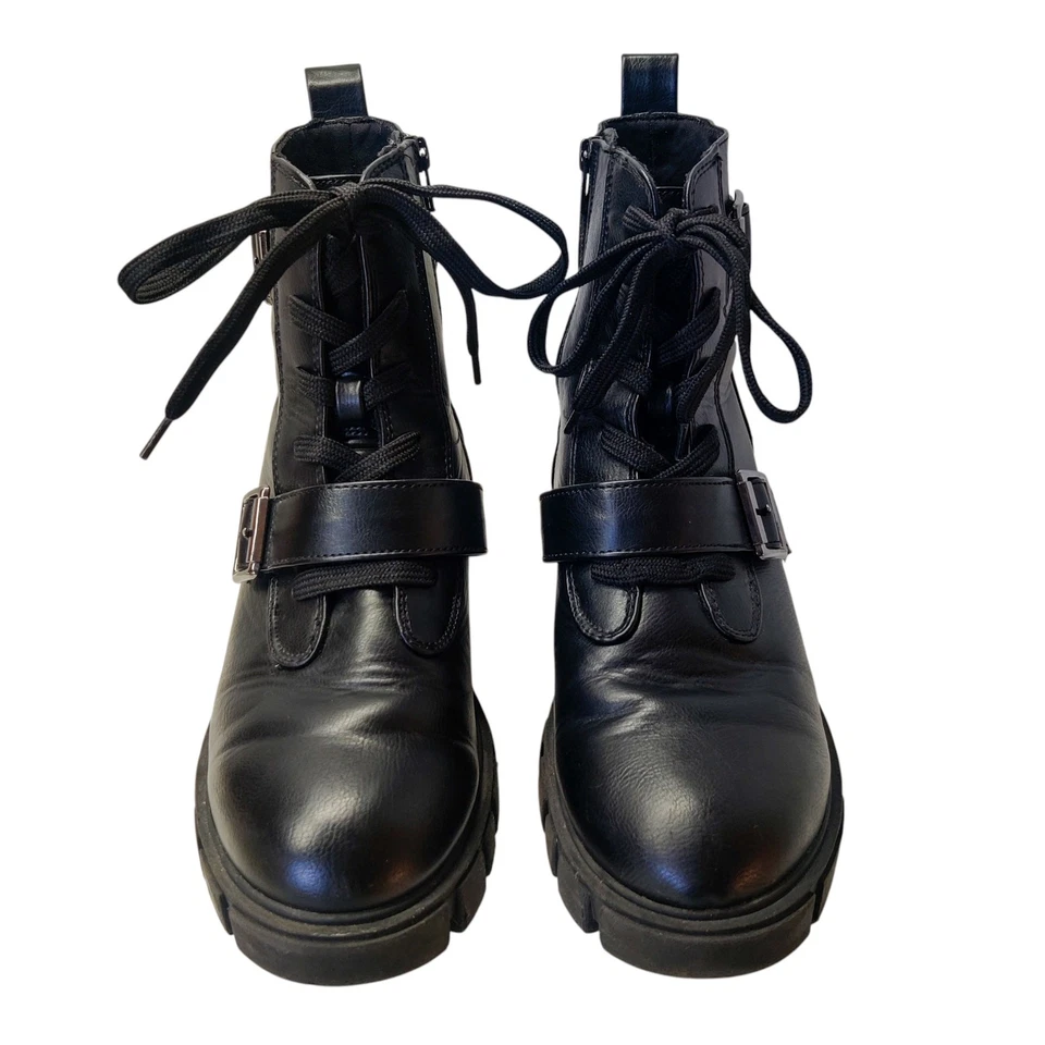 Seychelles Harley Black Faux Leather Moto Combat Boots 11 Wide Lug Sole Grunge - Image 2 of 4