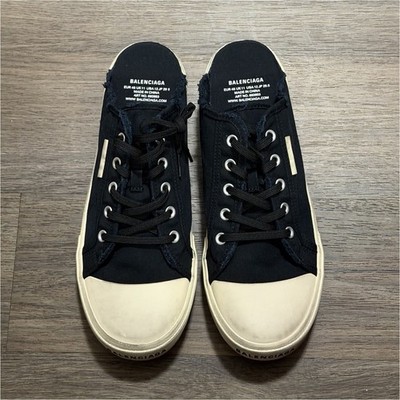 Balenciaga Low Top Lace-Up Solid Black Beige Canvas Athletic Sneakers Men *NEW*