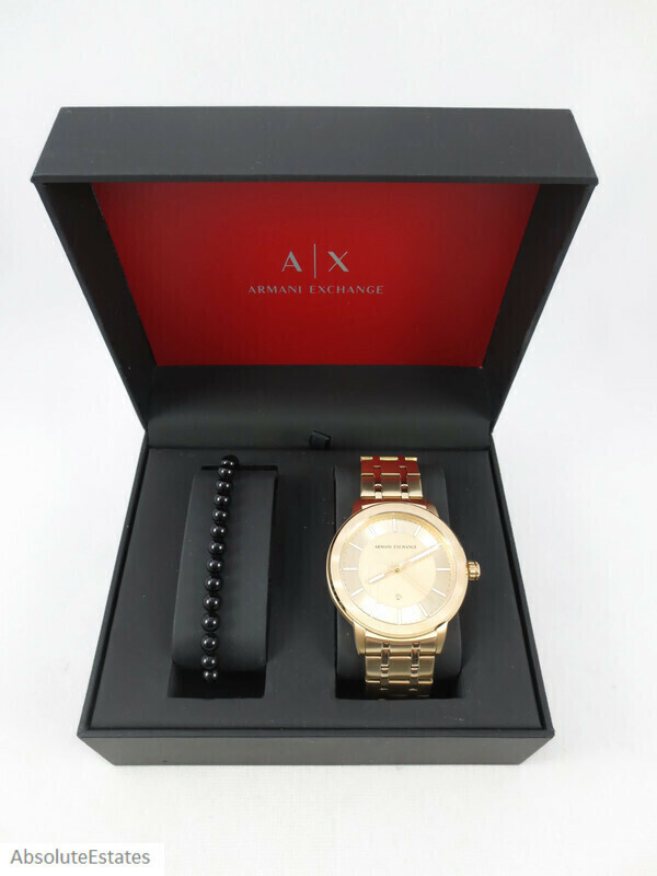 NEW Armani Exchange Gold Mens Maddox watch & Bracelet Boxed Gift