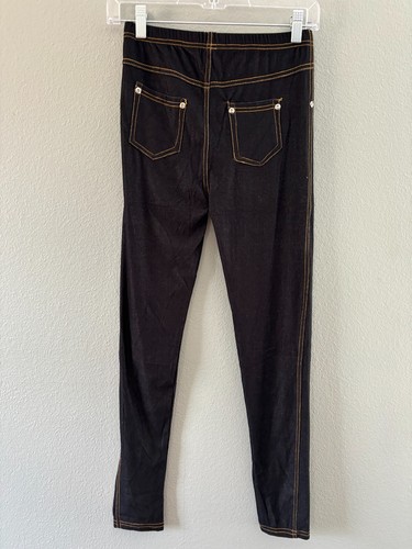 LOT of 2! NWT New Mix Dark Blue Denim /Yellow Stitching Elastic Waist Legging OS - Picture 6 of 14