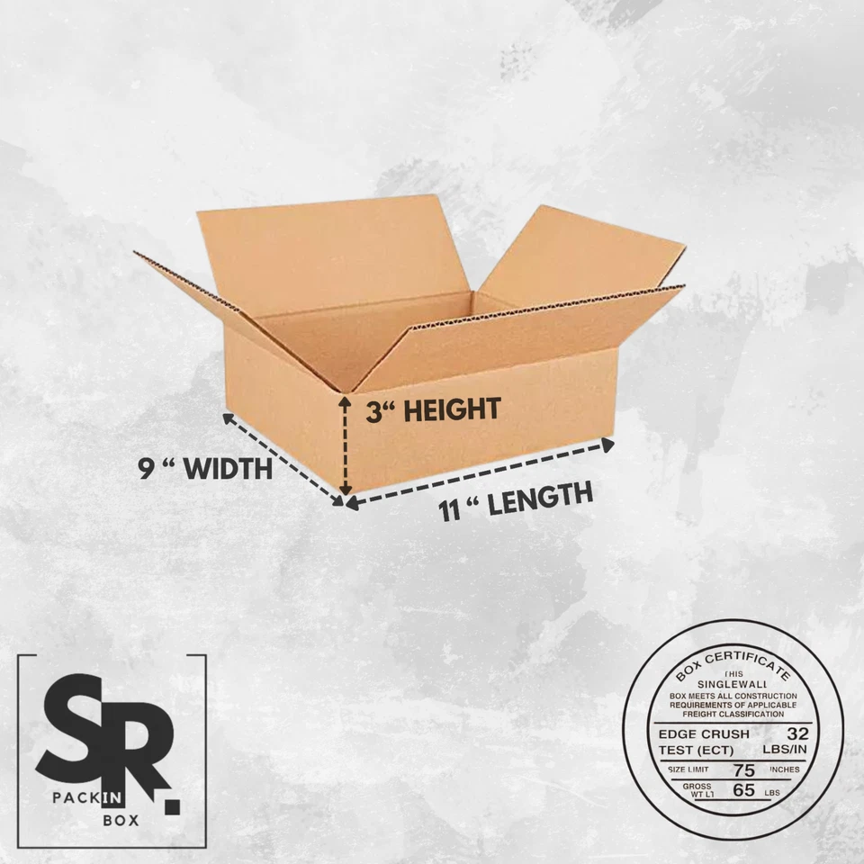 SR Shipping Boxes – SMALL - 11"L x 9"W x 3"H (25-Pack) Durable Corrugated Boxes - Image 2 of 4