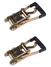 2x Ratchet Rubber Snap Handle 2" Tie Down w J Hook f Race Hauler Tow Truck Strap