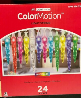 Gemmy Lightshow 24 Ct Color Motion Multicolor Deluxe LED Christmas Icicle Lights