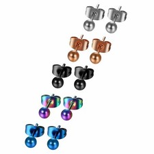 Mens Womens 2-8MM Stainless Steel Round Ball Piercing Stud Earrings 5 Pairs
