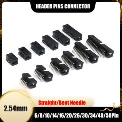 2,54mm Raster Gerade/Gebogene Nadel Header Pins 6/8/10/14/16/20/26/30/34-50 Pin