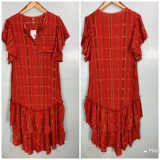 Free People Better Days Red Combo Striped Maxi Sz Small Boho