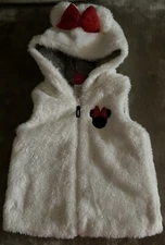 Toddler Girl’s Disney Minnie Mouse Faux Fur Vest White Outerwear Zip Hooded 3T