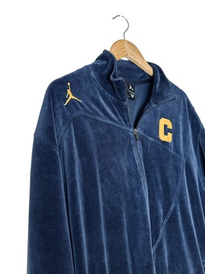 2000s Nike Air Jordan Velour Zip Up Track Jacket Navy Blue Men Size Large