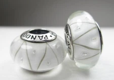 Set of 2 Pandora Murano Bead Charms White Looking Glass 790923 New July 4th Deal