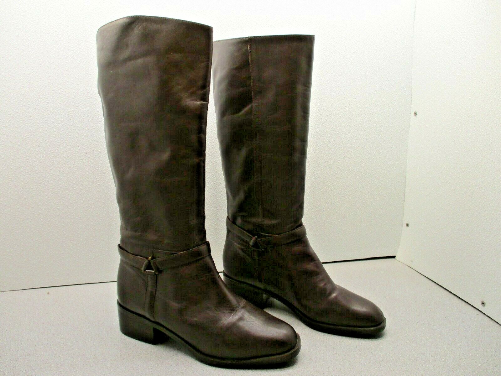 Amanda Smith "Bridle" Brown Leather Pull On Ankle Strap Riding Boots
