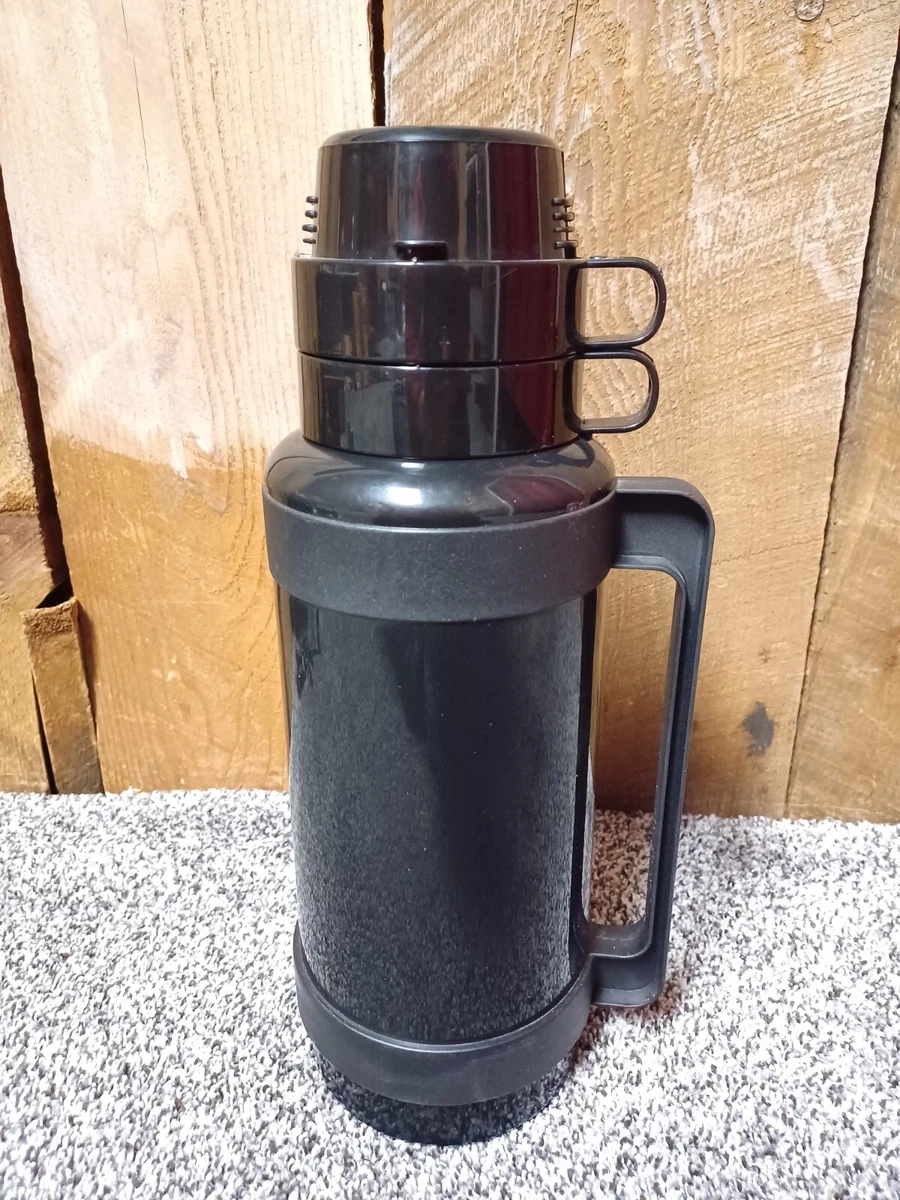 Large Black 13” Thermos w/ 2 Cups 1.9 Liter 2 Quart Vacuum Bottle