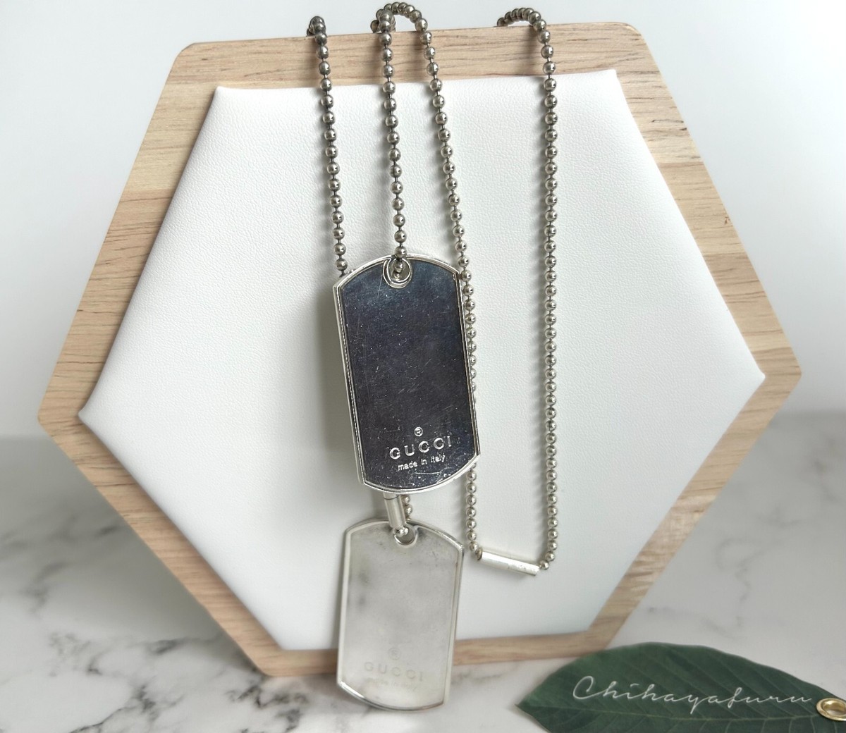 アクセサリー GUCCI Vintage Dog Tag Charm Necklace Secondhand Gucci Dog Tag Chain Plate Necklace Silver 925