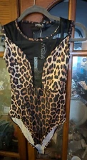 LEOPARD CHEETAH BODYSUIT LEOTARD Size: S 