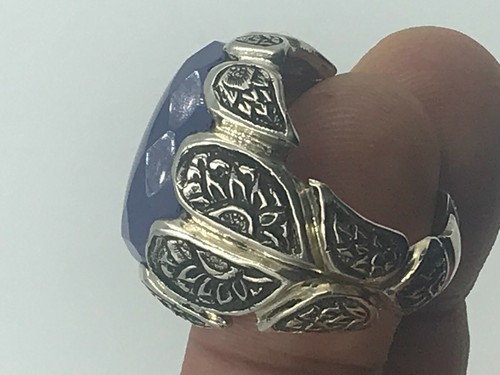 HANDMADE MEN'S SILVER RING WITH SAMAVI DIAMOND CUT YEMANI AQEEQ الحجر اليماني - Picture 12 of 16