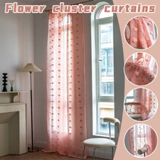 Bohemian Tufted Floral Curtain Moroccan Living Room Bedroom Sheer Tulle Curtain.