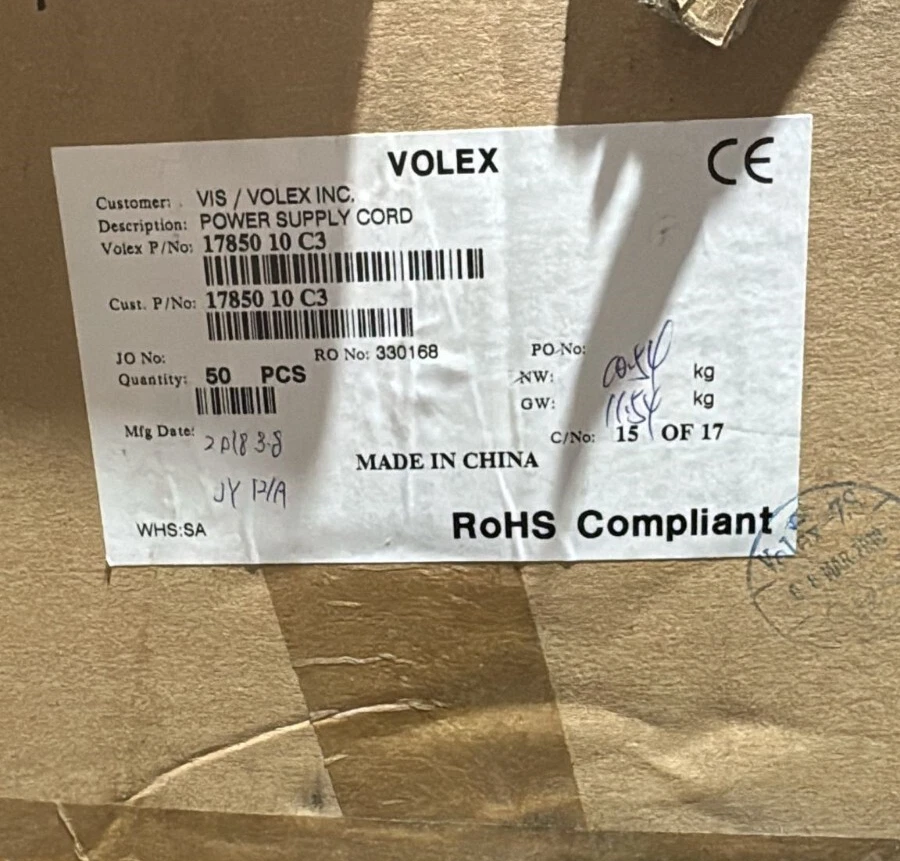 VOLEX 17850 10 C3  AC Power Cords 3 x 1.0mm2 10A/250V 6FT 5IN (2.0m) (BOX W/ 50) - Image 3 of 3