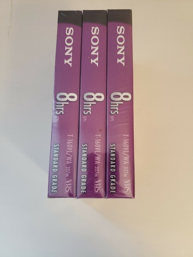 SONY 8 Hours T-160VL VHS Pack of 3 Tapes New Sealed NOS Re-Writable Labels - Picture 4 of 4