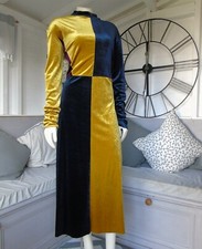 Zara Colour Block Yellow Blue Burgundy Velvet Midi Dress L Large NWOT