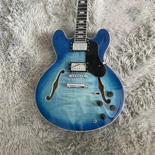 6 String Blue Semi Hollow Body Electric Guitar Mahogany Body Chrome Hardware Top