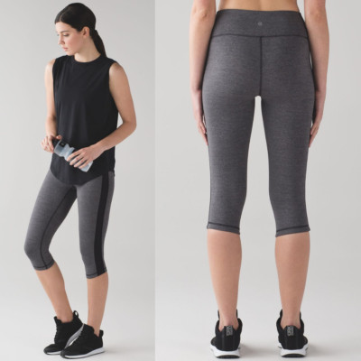 Lululemon Heathered Gray & Black Luxtreme High Rise Squad Goals Crop | Women's 6