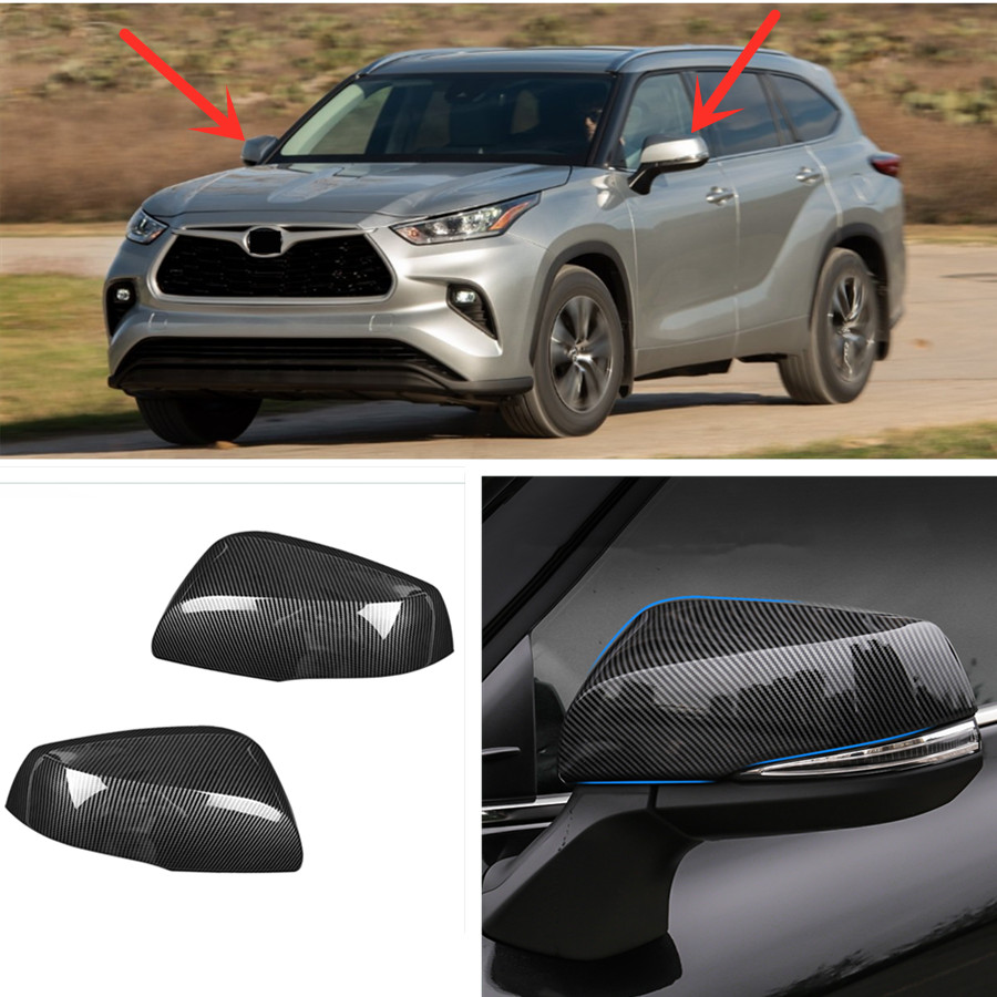 For Toyota Highlander 2020-2023 Carbon Fiber Side Mirror Rearview Trim Cover Cap