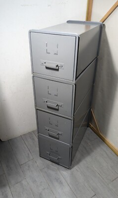 Vintage Berger Industrial Metal/Steel Stacking 4-Drawer File Cabinet - Army