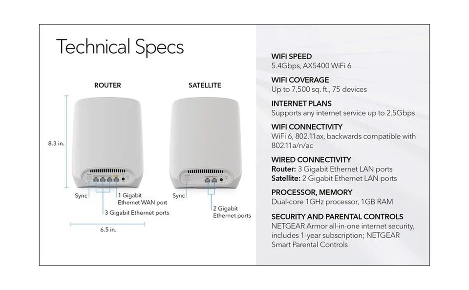 Netgear RBK763S-100NAS Orbi Tri-Band WiFi 6 Mesh System Router + 2 Satellites - Image 2 of 4