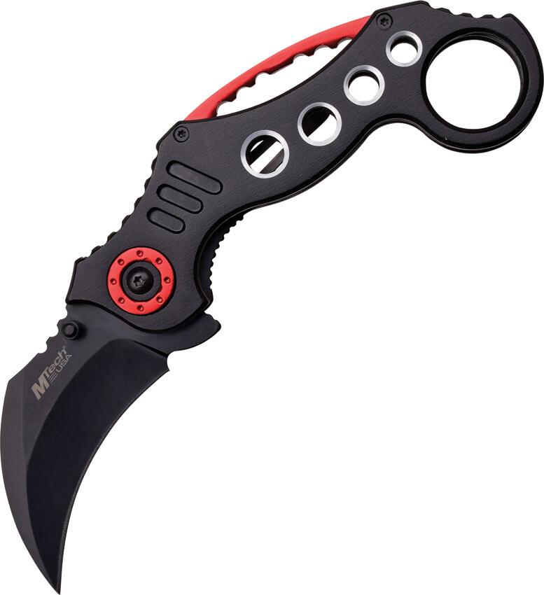 MTECH BLACK RED KARAMBIT CLAW Finger Hole Tactical Folding Knife