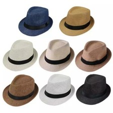 Summer Beach Straw Fedora Hat Trilby Cuban Sun Cap Panama Short Brim Lot