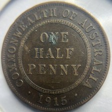 1915 Half Penny Coin - Very Good - Key Date George V Predecimal
