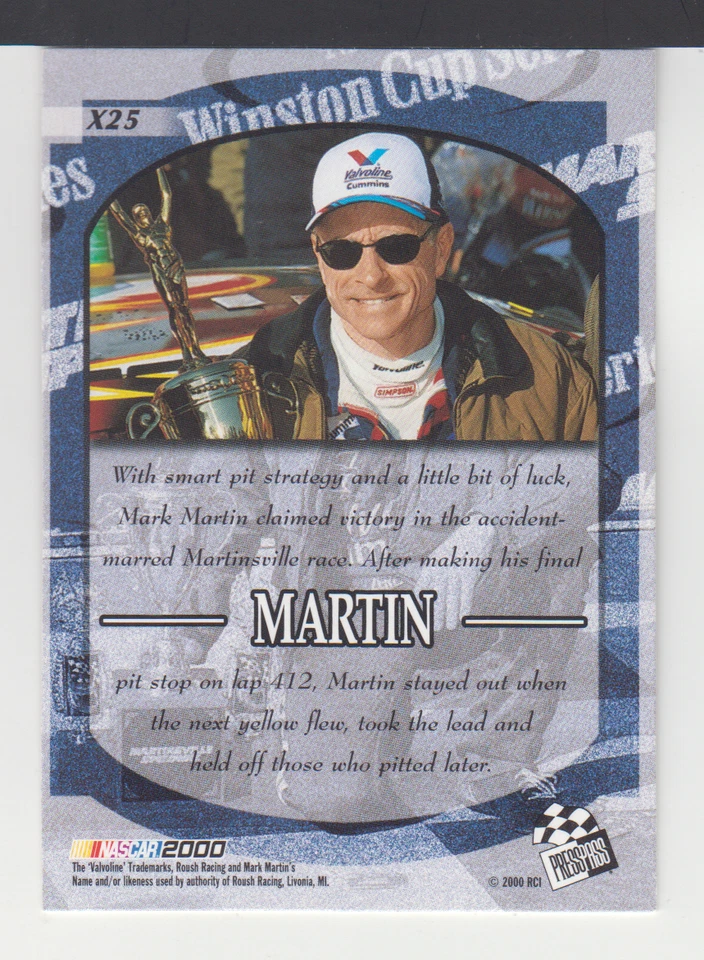MARK MARTIN - 2000 PRESS PASS NASCAR EXPLOSIVES VIP - CARD # X25 - Image 2 of 2