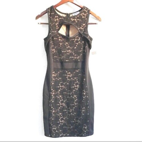 New With Tags JustFab Dress Women's Size XS Black Lace Body Con Cut Out Party